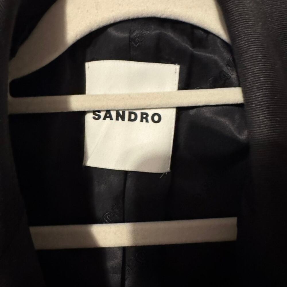 Sandro Black Shiny Satin Oversized Suit Jacket Size 1/Small/EU 36/US 4 - Picture 3 of 12